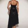 Zelina Embellished Soft-Scoop Asymmetric Midaxi Dress in Black Zelina Embellished Soft-Scoop Asymmetric Midaxi Dress in Black