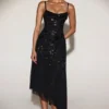 Zelina Embellished Soft-Scoop Asymmetric Midaxi Dress in Black Zelina Embellished Soft-Scoop Asymmetric Midaxi Dress in Black