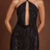 Zelinda Embellished Halterneck Cowl A-line Mini Dress in Black Zelinda Embellished Halterneck Cowl A-line Mini Dress in Black