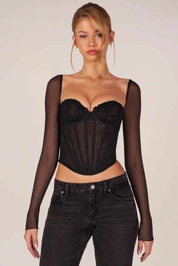 Zella Corset Long-Sleeve Top in Black Zella Corset Long-Sleeve Top in Black