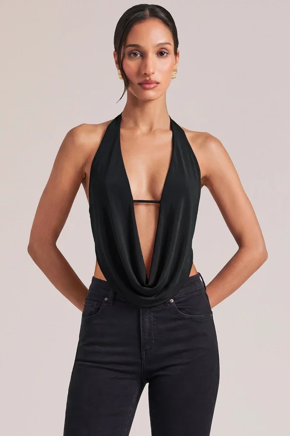Zenna Draped Cowl Top in Black Zenna Draped Cowl Top in Black