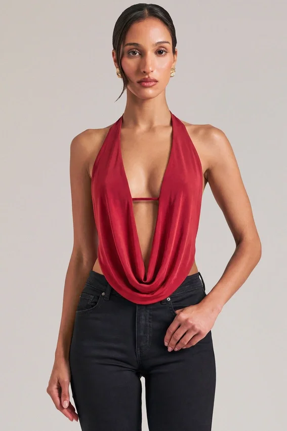 Zenna Draped Cowl Top in Cherry Red Zenna Draped Cowl Top in Cherry Red