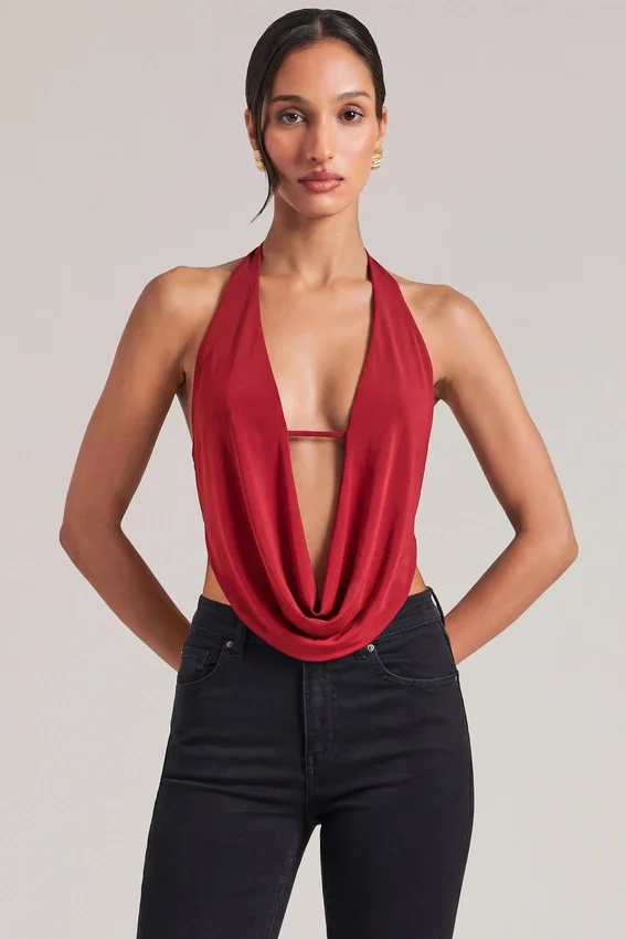 Zenna Draped Cowl Top in Cherry Red Zenna Draped Cowl Top in Cherry Red