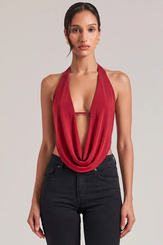 Zenna Draped Cowl Top in Cherry Red Zenna Draped Cowl Top in Cherry Red