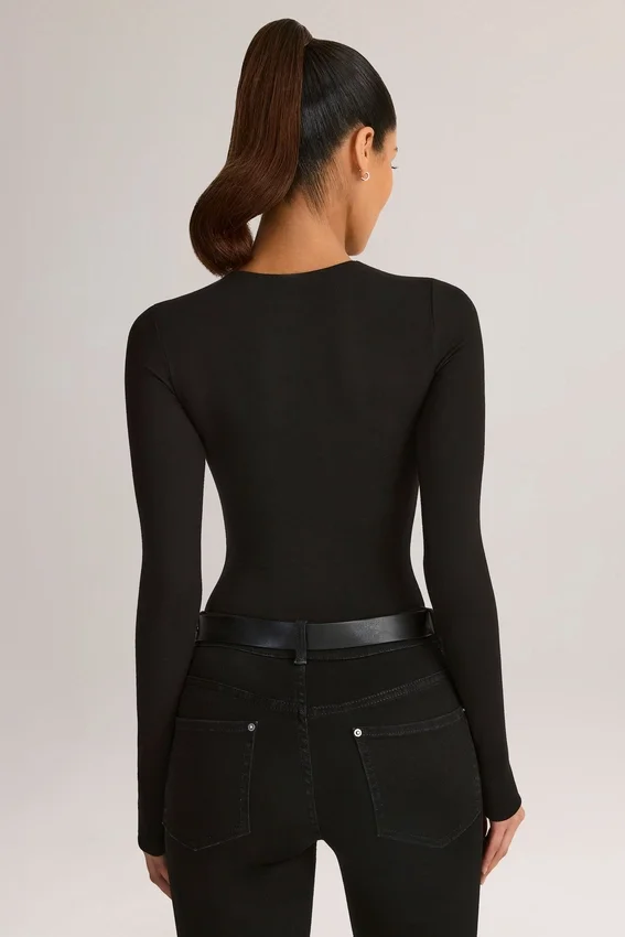 Ziva Modal Round-Neck Long-Sleeve Bodysuit in Black Ziva Modal Round-Neck Long-Sleeve Bodysuit in Black