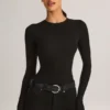 Ziva Modal Round-Neck Long-Sleeve Bodysuit in Black Ziva Modal Round-Neck Long-Sleeve Bodysuit in Black
