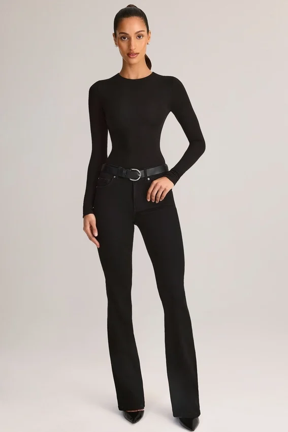 Ziva Modal Round-Neck Long-Sleeve Bodysuit in Black Ziva Modal Round-Neck Long-Sleeve Bodysuit in Black