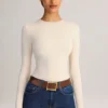 Ziva Modal Round-Neck Long-Sleeve Bodysuit in Cream Ziva Modal Round-Neck Long-Sleeve Bodysuit in Cream