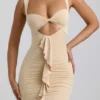 Zivanka Slinky Jersey Cut-Out Ruffle-Trim Mini Dress in Buttercream Zivanka Slinky Jersey Cut-Out Ruffle-Trim Mini Dress in Buttercream