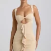 Zivanka Slinky Jersey Cut-Out Ruffle-Trim Mini Dress in Buttercream Zivanka Slinky Jersey Cut-Out Ruffle-Trim Mini Dress in Buttercream