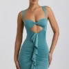 Zivanka Slinky Jersey Cut-Out Ruffle-Trim Mini Dress in Sea Green Zivanka Slinky Jersey Cut-Out Ruffle-Trim Mini Dress in Sea Green