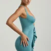 Zivanka Slinky Jersey Cut-Out Ruffle-Trim Mini Dress in Sea Green Zivanka Slinky Jersey Cut-Out Ruffle-Trim Mini Dress in Sea Green