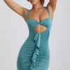 Zivanka Slinky Jersey Cut-Out Ruffle-Trim Mini Dress in Sea Green Zivanka Slinky Jersey Cut-Out Ruffle-Trim Mini Dress in Sea Green