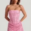 Ziya Embellished Draped Strapless A-Line Mini Dress in Pink Ziya Embellished Draped Strapless A-Line Mini Dress in Pink