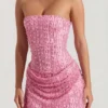 Ziya Embellished Draped Strapless A-Line Mini Dress in Pink Ziya Embellished Draped Strapless A-Line Mini Dress in Pink