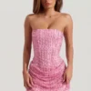 Ziya Embellished Draped Strapless A-Line Mini Dress in Pink Ziya Embellished Draped Strapless A-Line Mini Dress in Pink