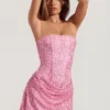 Ziya Embellished Draped Strapless A-Line Mini Dress in Pink Ziya Embellished Draped Strapless A-Line Mini Dress in Pink