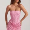 Ziya Embellished Draped Strapless A-Line Mini Dress in Pink Ziya Embellished Draped Strapless A-Line Mini Dress in Pink