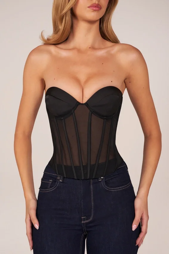 Zoa Bandeau Lace-Up Corset Top in Black Zoa Bandeau Lace-Up Corset Top in Black