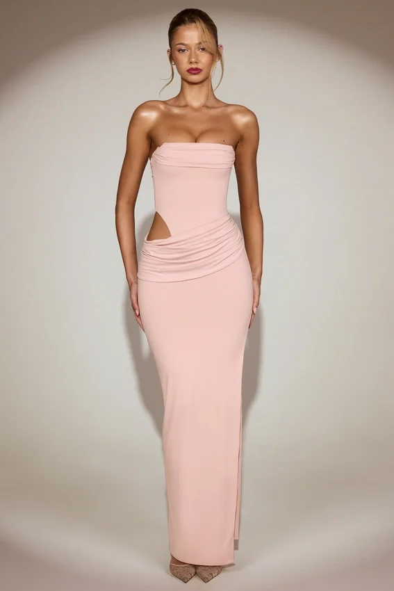 Zorya Soft-Jersey Bandeau Cut-Out Maxi Dress in Pink Zorya Soft-Jersey Bandeau Cut-Out Maxi Dress in Pink