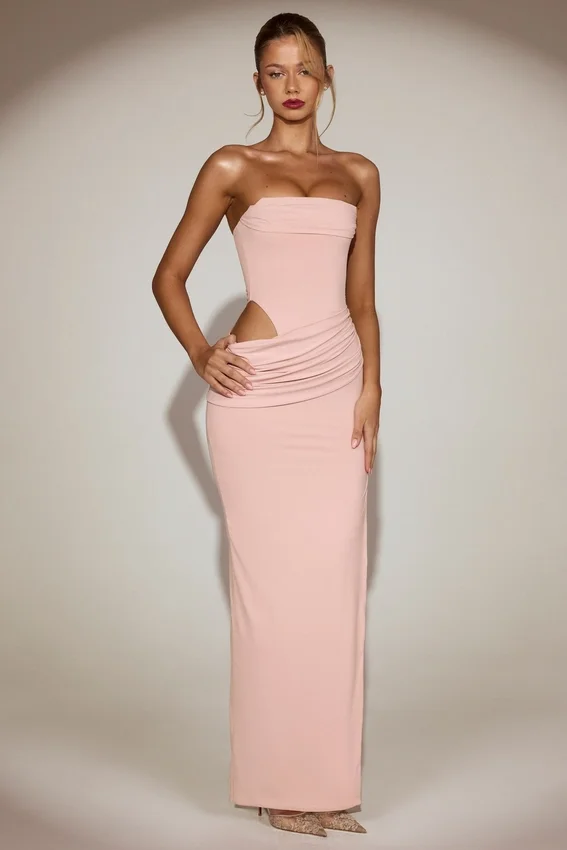 Zorya Soft-Jersey Bandeau Cut-Out Maxi Dress in Pink Zorya Soft-Jersey Bandeau Cut-Out Maxi Dress in Pink