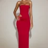 Zorya Soft-Jersey Bandeau Cut-Out Maxi Dress in True Red Zorya Soft-Jersey Bandeau Cut-Out Maxi Dress in True Red