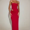 Zorya Soft-Jersey Bandeau Cut-Out Maxi Dress in True Red Zorya Soft-Jersey Bandeau Cut-Out Maxi Dress in True Red