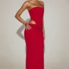 Zorya Soft-Jersey Bandeau Cut-Out Maxi Dress in True Red Zorya Soft-Jersey Bandeau Cut-Out Maxi Dress in True Red