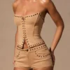 Zoryelle Low-Rise Mini Shorts in Tan Zoryelle Low-Rise Mini Shorts in Tan