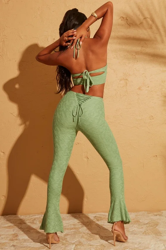 Zuni Lace Up Back Petite Trousers in Green Zuni Lace Up Back Petite Trousers in Green