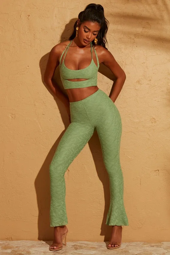 Zuni Lace Up Back Petite Trousers in Green Zuni Lace Up Back Petite Trousers in Green
