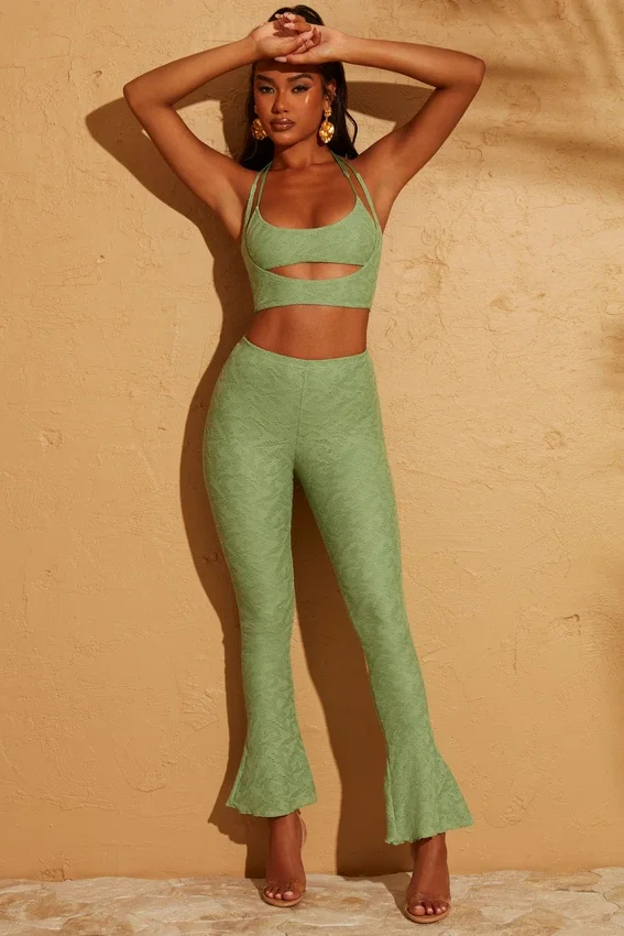 Zuni Lace Up Back Petite Trousers in Green Zuni Lace Up Back Petite Trousers in Green