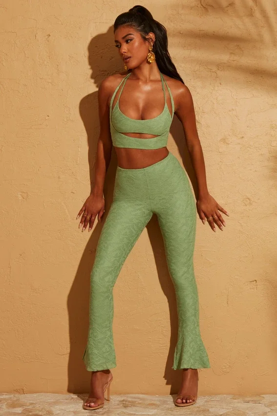 Zuni Lace Up Back Petite Trousers in Green Zuni Lace Up Back Petite Trousers in Green
