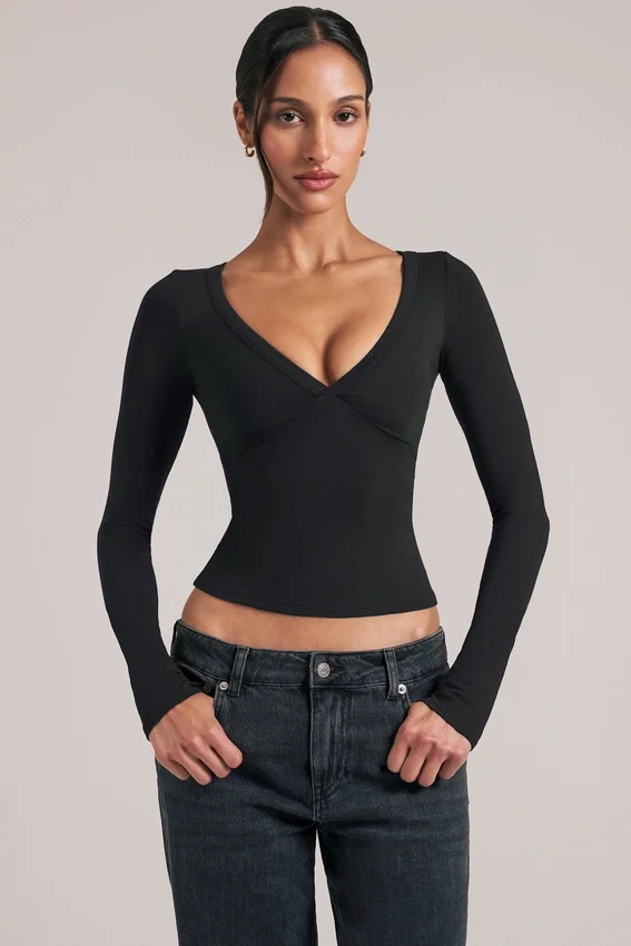 Zyra V-Neck Long-Sleeve Top in Black Zyra V-Neck Long-Sleeve Top in Black