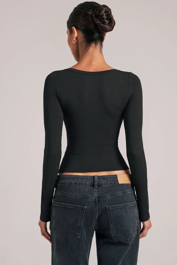 Zyra V-Neck Long-Sleeve Top in Black Zyra V-Neck Long-Sleeve Top in Black