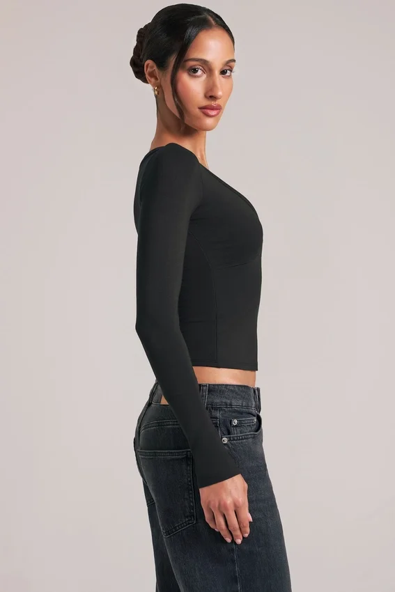 Zyra V-Neck Long-Sleeve Top in Black Zyra V-Neck Long-Sleeve Top in Black