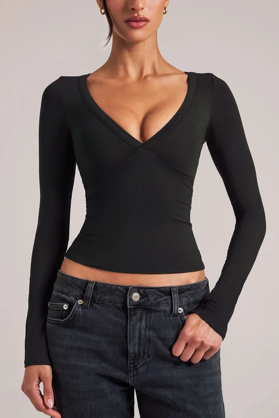 Zyra V-Neck Long-Sleeve Top in Black Zyra V-Neck Long-Sleeve Top in Black