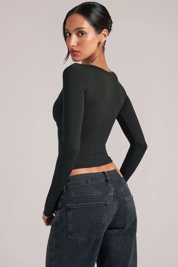 Zyra V-Neck Long-Sleeve Top in Black Zyra V-Neck Long-Sleeve Top in Black