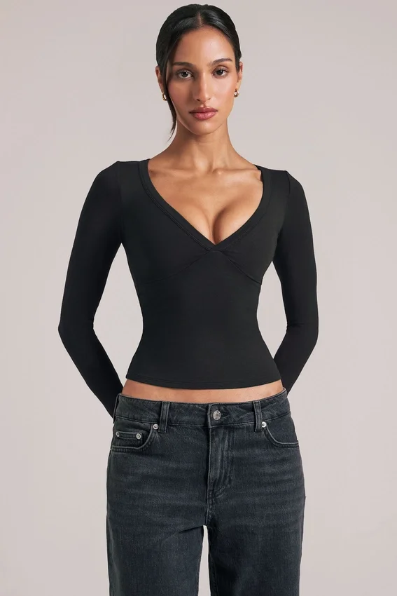 Zyra V-Neck Long-Sleeve Top in Black Zyra V-Neck Long-Sleeve Top in Black