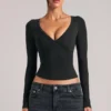 Zyra V-Neck Long-Sleeve Top in Black Zyra V-Neck Long-Sleeve Top in Black
