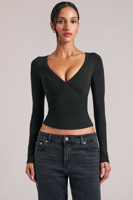Zyra V-Neck Long-Sleeve Top in Black Zyra V-Neck Long-Sleeve Top in Black