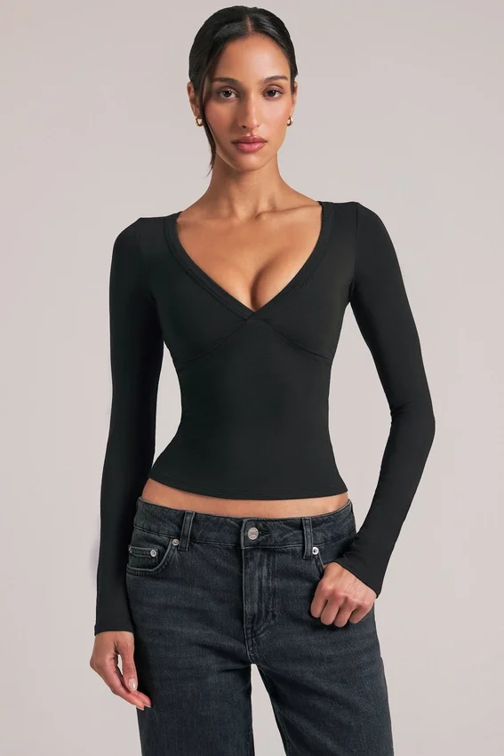 Zyra V-Neck Long-Sleeve Top in Black Zyra V-Neck Long-Sleeve Top in Black