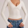Zyra V-Neck Long-Sleeve Top in Ivory Zyra V-Neck Long-Sleeve Top in Ivory