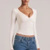 Zyra V-Neck Long-Sleeve Top in Ivory Zyra V-Neck Long-Sleeve Top in Ivory