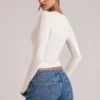 Zyra V-Neck Long-Sleeve Top in Ivory Zyra V-Neck Long-Sleeve Top in Ivory